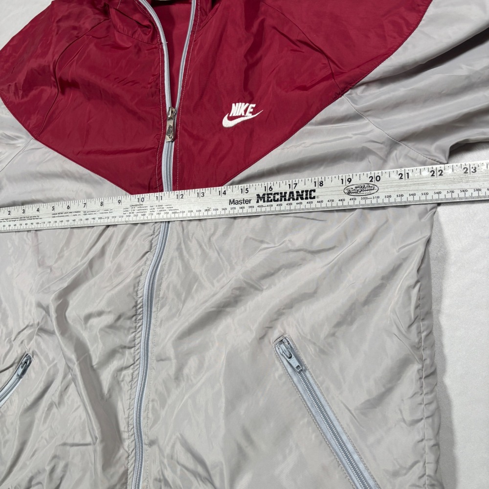 90's Nike Windbreaker Mens Medium Red Grey Vintage Colorblock Hooded Jacket - Picture 10 of 12
